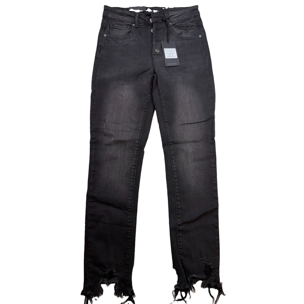 Risen LA Jeans Button Fly Raw Hem Denim Size 5/27 Black Distressed